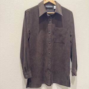 Larry Levine Sport Women’s M Chocolate Brown Long Sleeve Button Down Dress Shirt